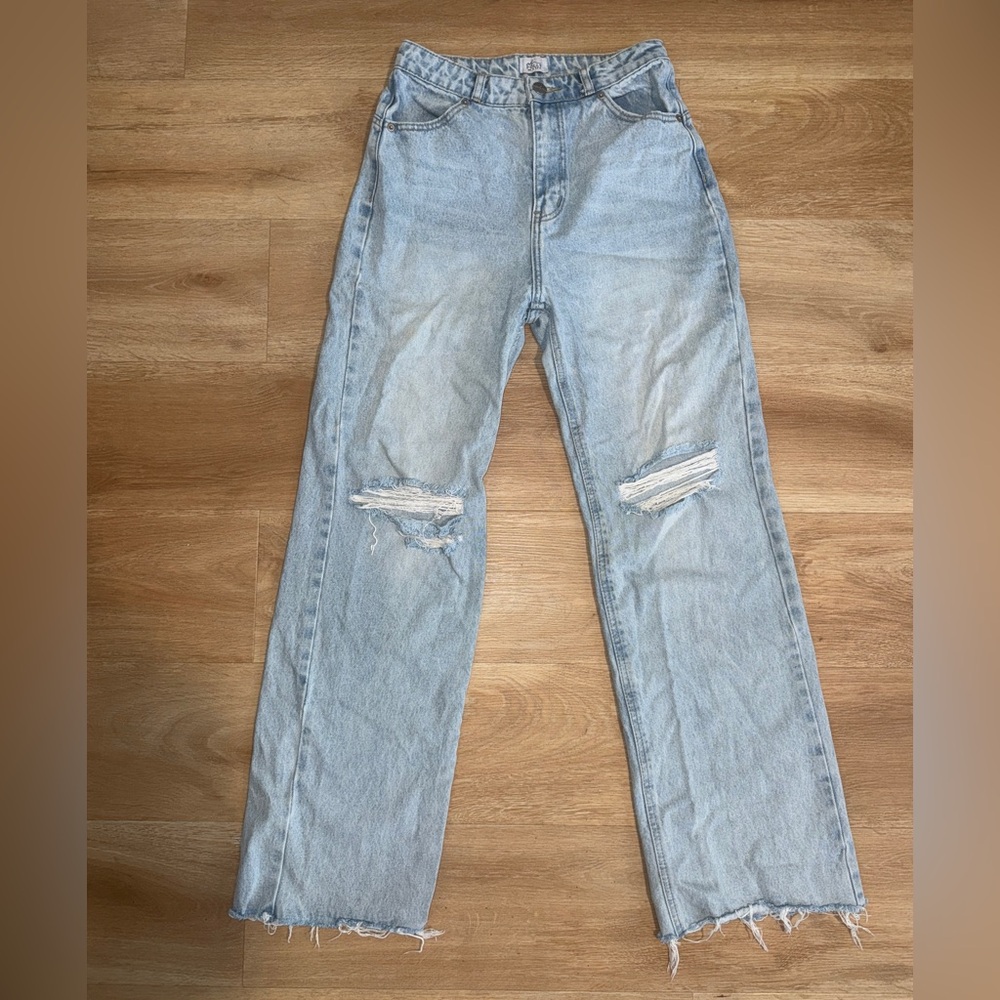 Oh Polly Straight Leg Cutout Light Blue Jeans